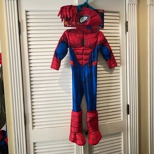 NWT Boys Spiderman Halloween Costume Spidy Muscle Jumpsuit & Mask , Glov…